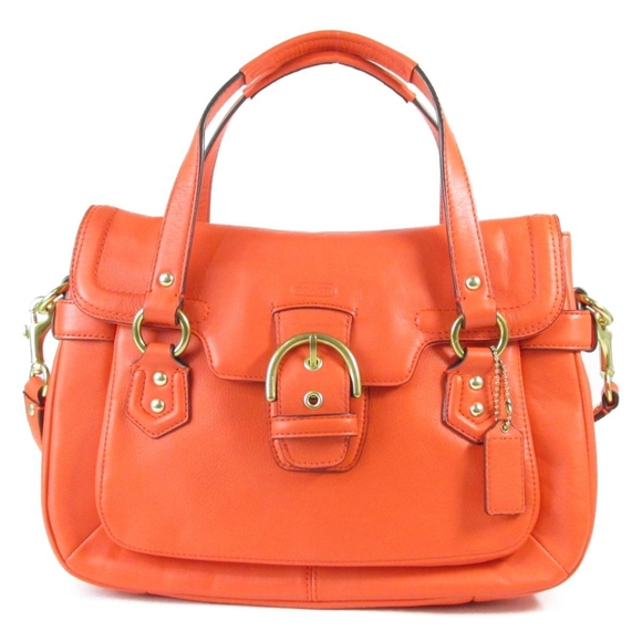 Handbags - COACH Campbell Eva Orange Leather Large Flap Shoulder Bag Purse Dust Bag